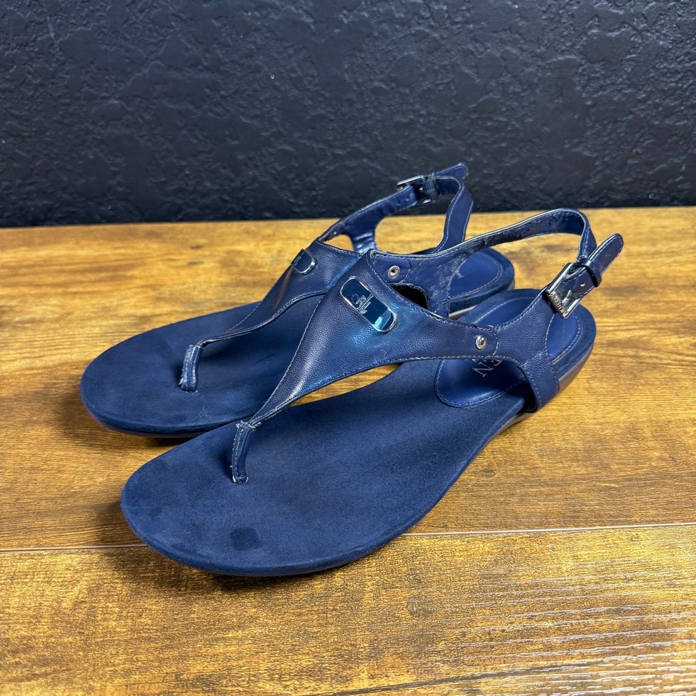 Lauren Ralph Lauren Kacy Navy Blue Synthetic Leather Thong Sandals Womens 7.5B - Picture 2 of 4